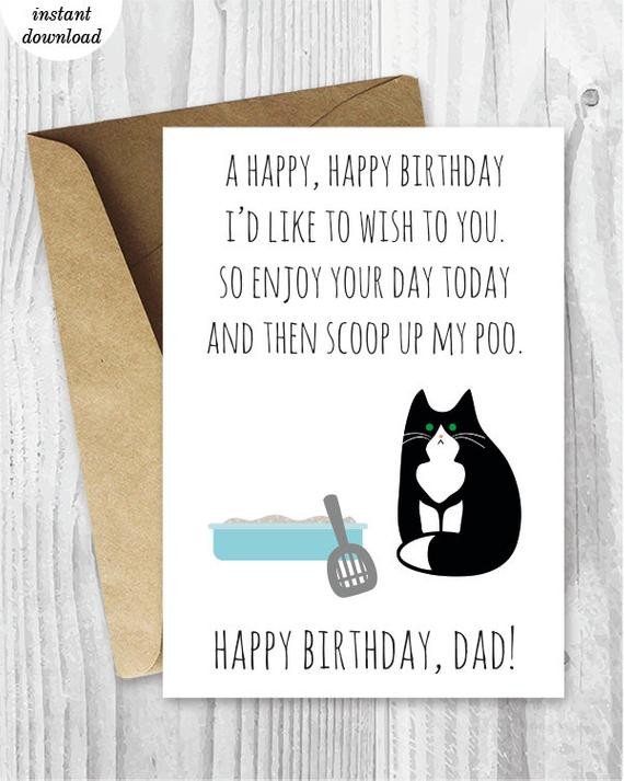 Printable Funny Birthday Cards Black and White Cat Cards