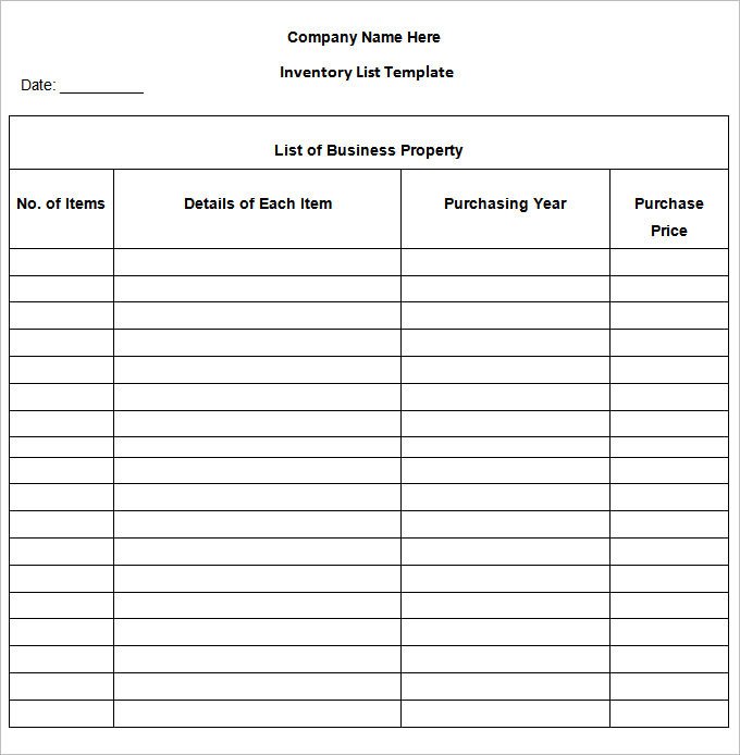 Blank Inventory Sheets