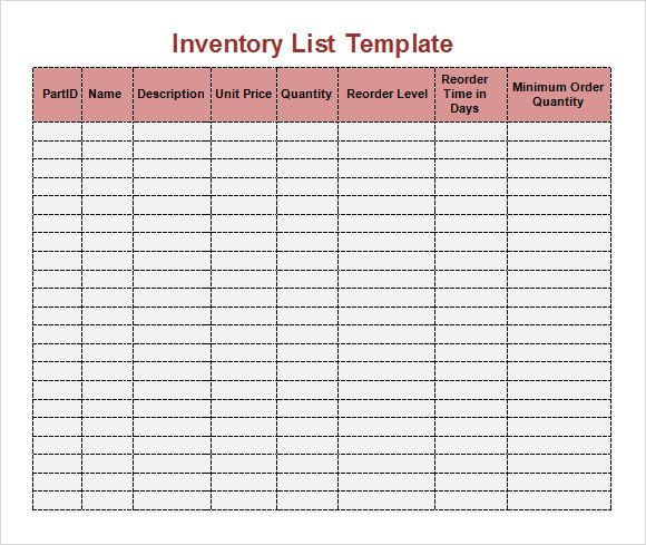 Sample Inventory List Template 9 Free Documents