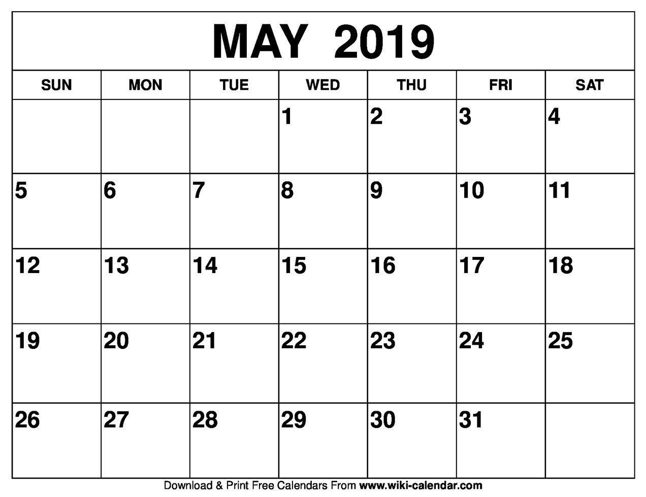 Blank May 2019 Calendar Printable on We Heart It