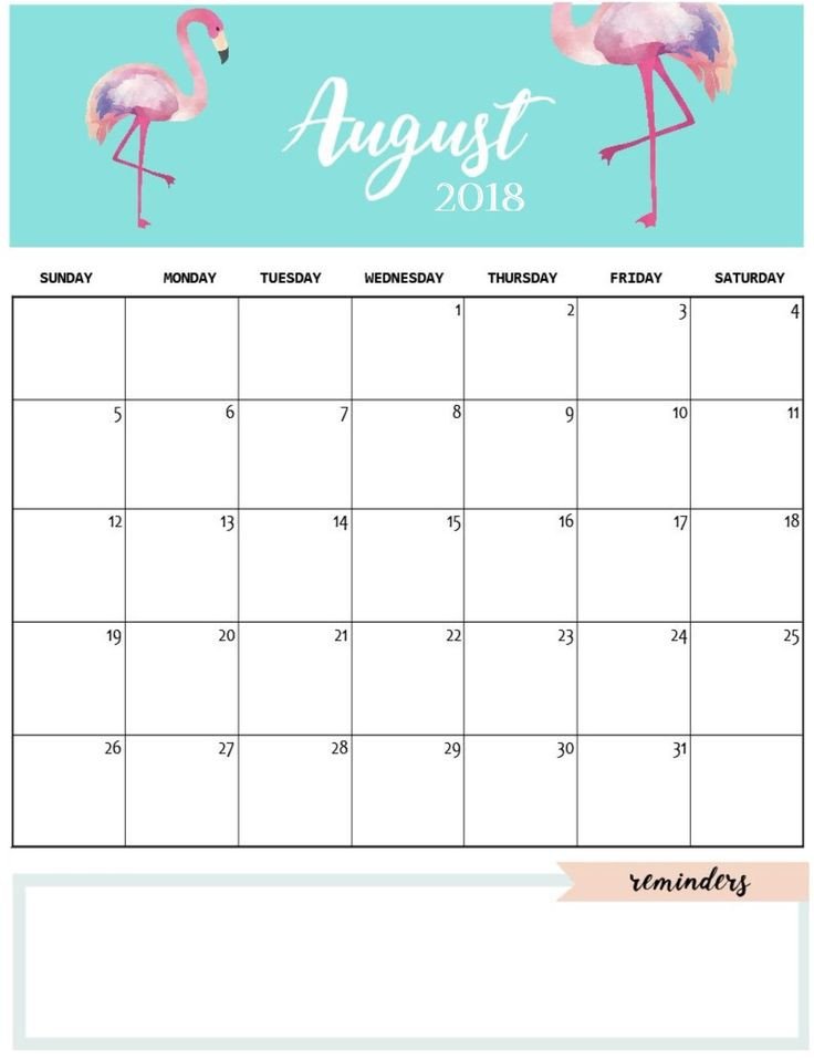 Cute August 2018 Calendar Template calendars