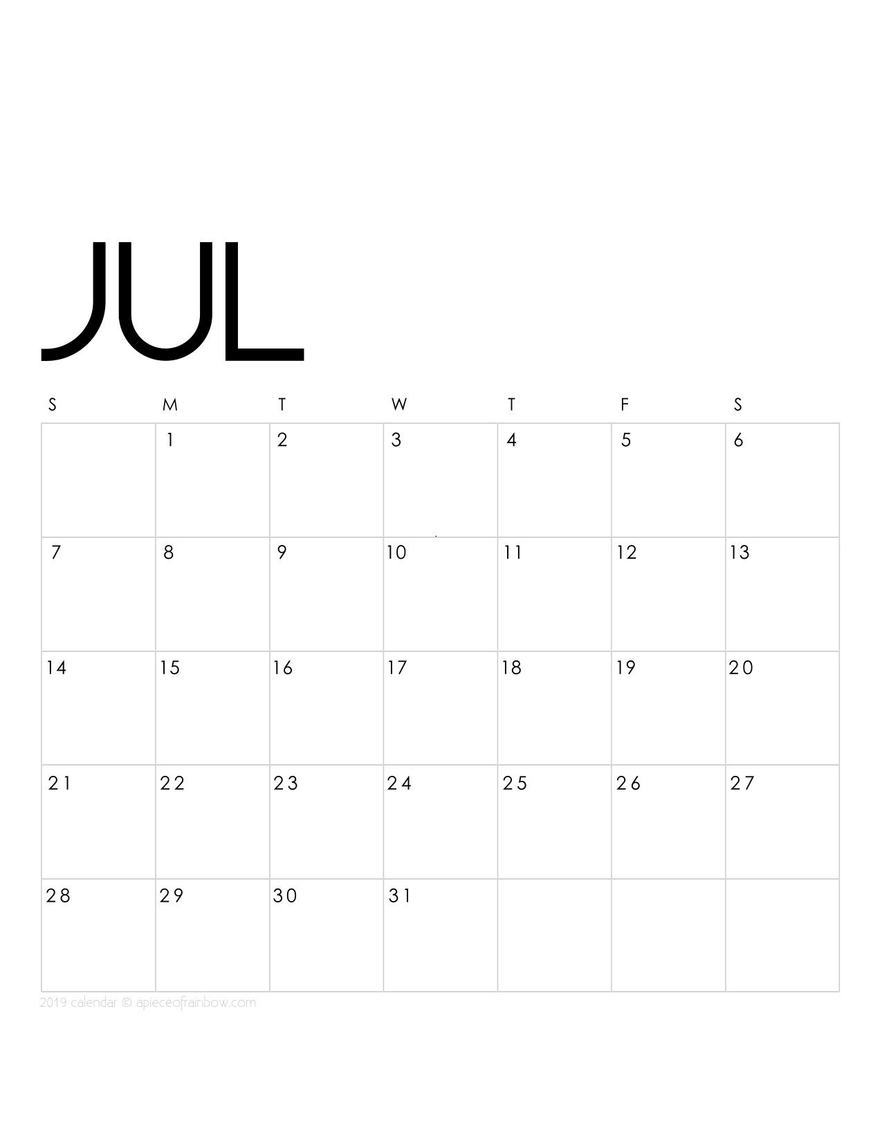 Printable July 2019 Calendar Monthly Planner 2 Designs