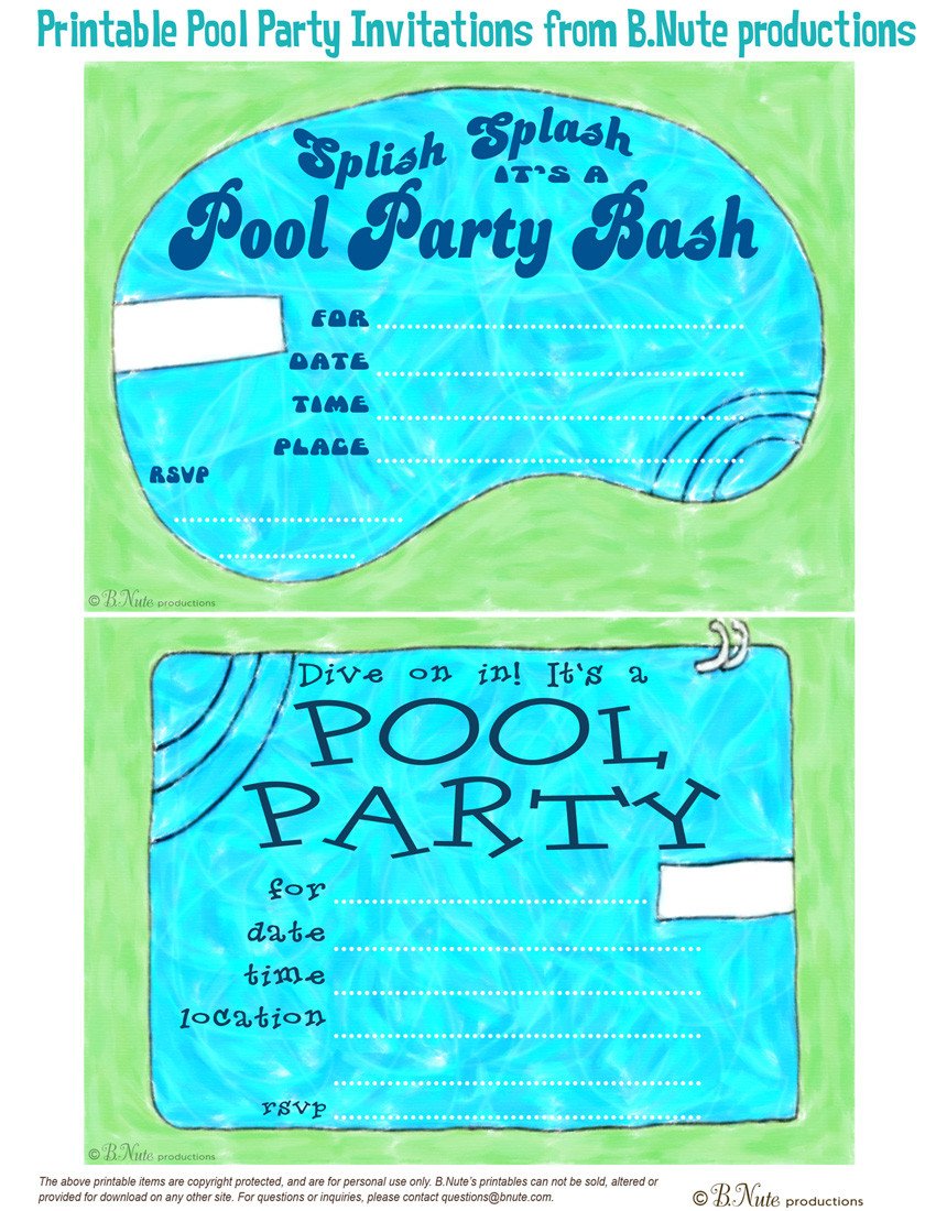 bnute productions Free Printable Pool Party Invitations