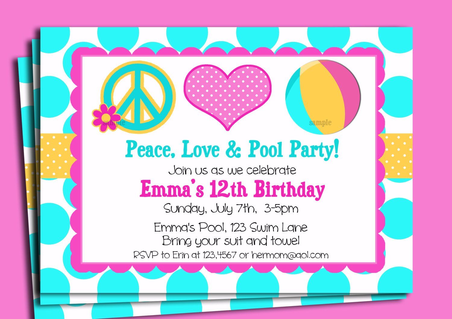 Pool Party Invitation Printable or Printed with FREE SHIPPING