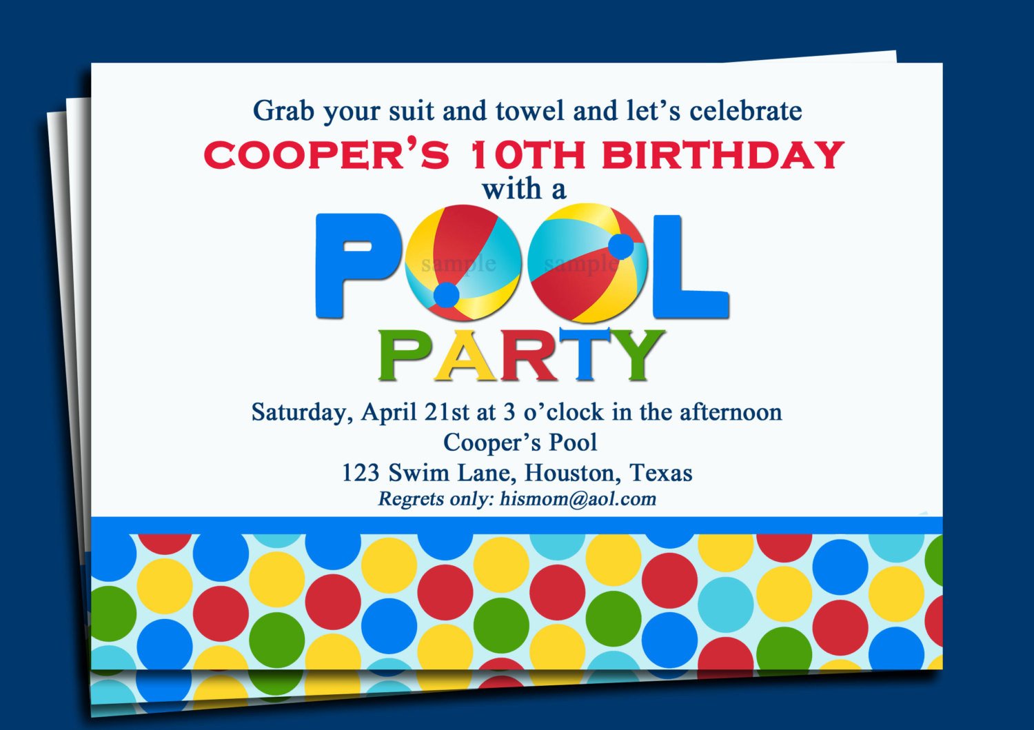 Pool Party Invitation Printable or Printed with FREE SHIPPING
