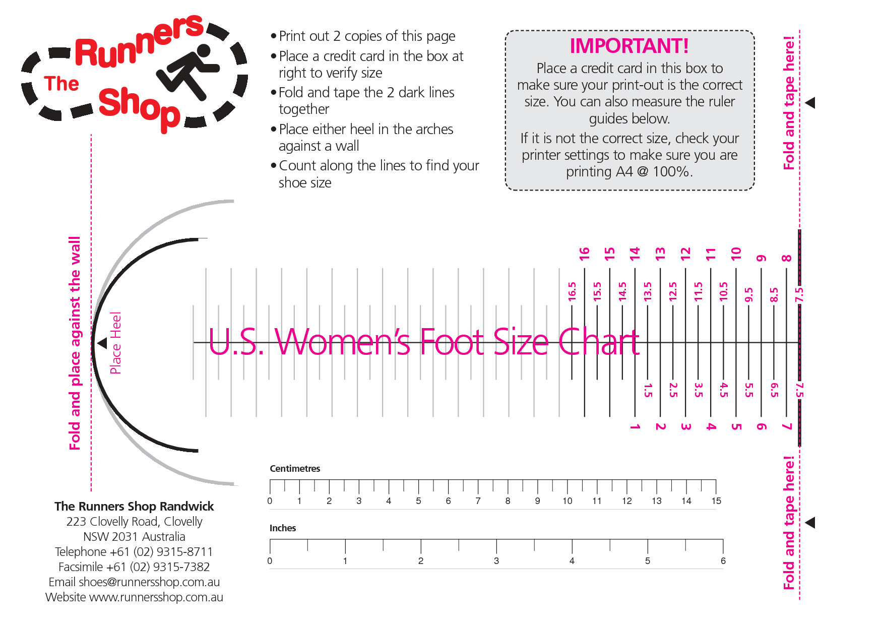 Printable Foot Size Chart Women