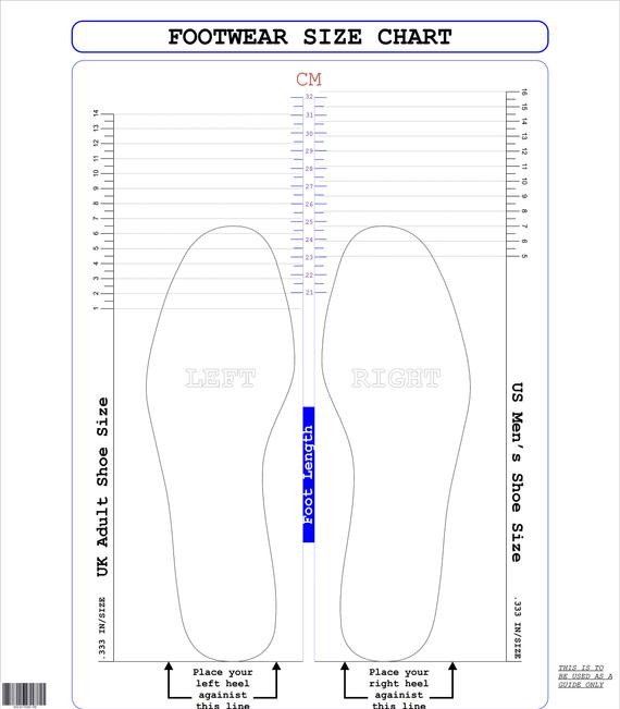 UK Adult&Us Men s CM printable shoe size chart foot