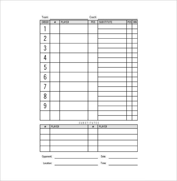 10 Baseball Line Up Card Templates DOC PDF
