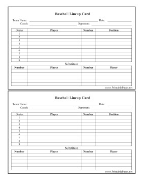 Printable Baseball Lineup Card