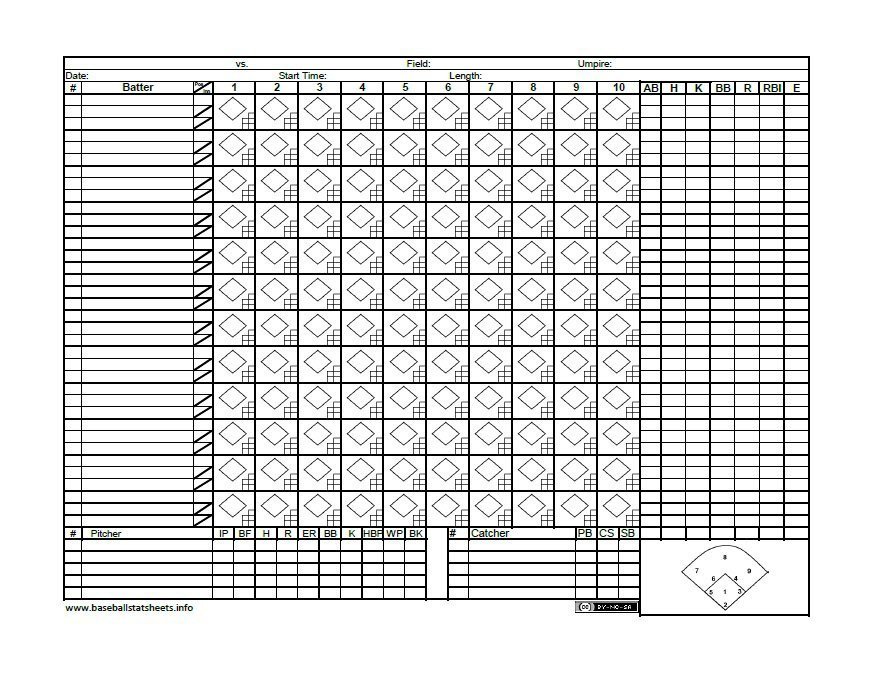 30 Printable Baseball Scoresheet Scorecard Templates
