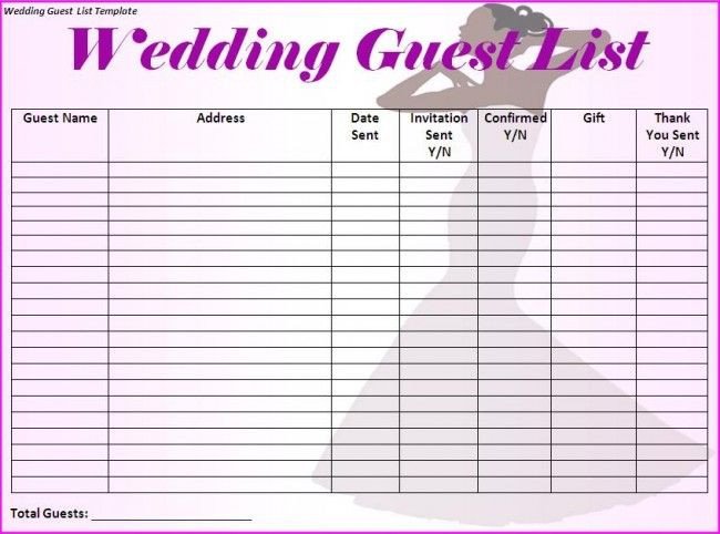 Wedding Guest List Template I would make just a few more