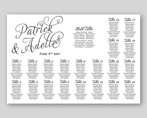 Calligraphy Seating Chart Sign Poster Board Wedding Seating