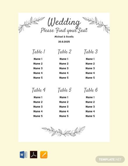 FREE Printable Wedding Seating Chart Template Download