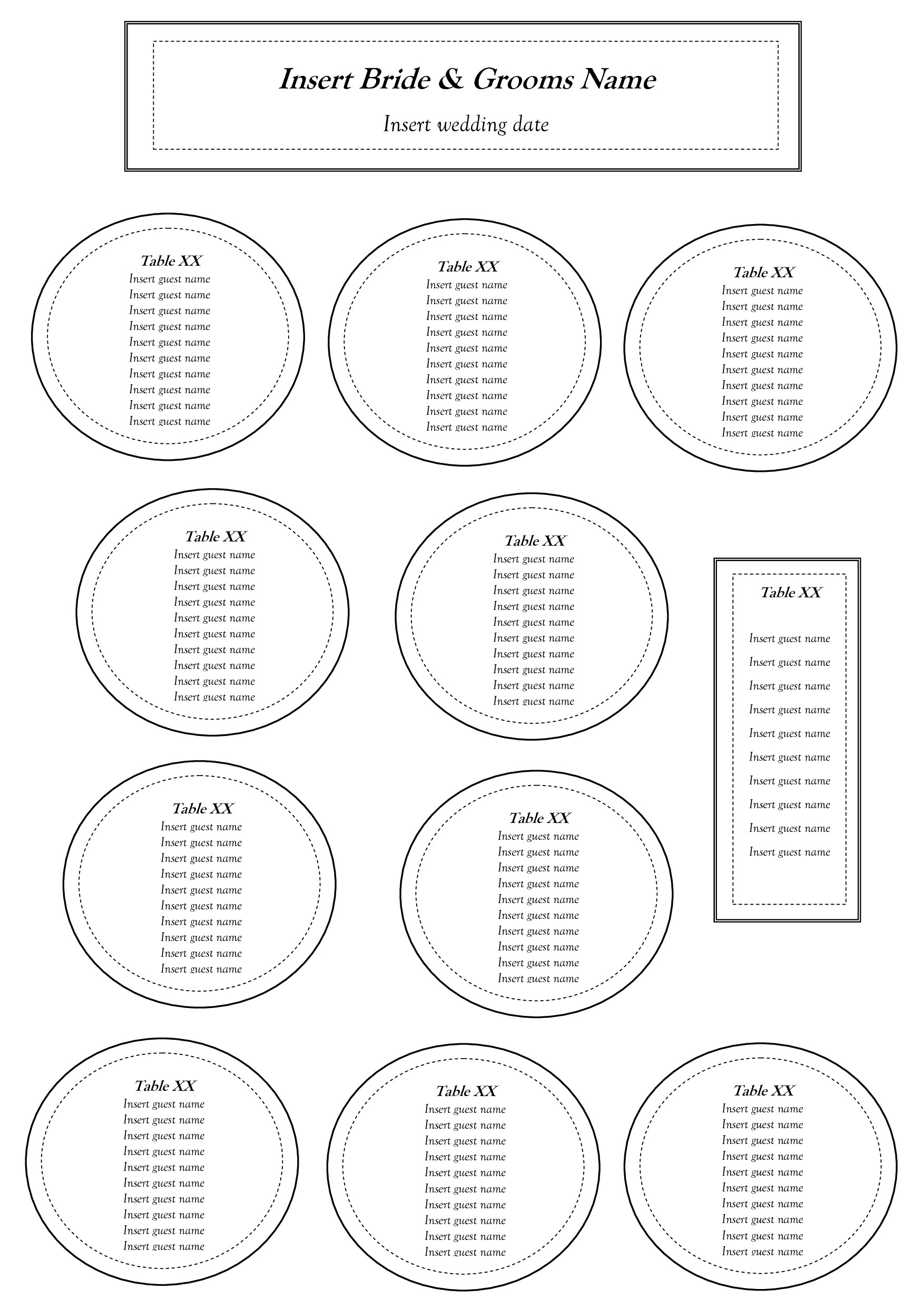 Printable Wedding Table Seating Chart