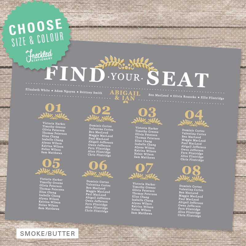 Wedding Seating Chart Printable PDF by FreckledStationery