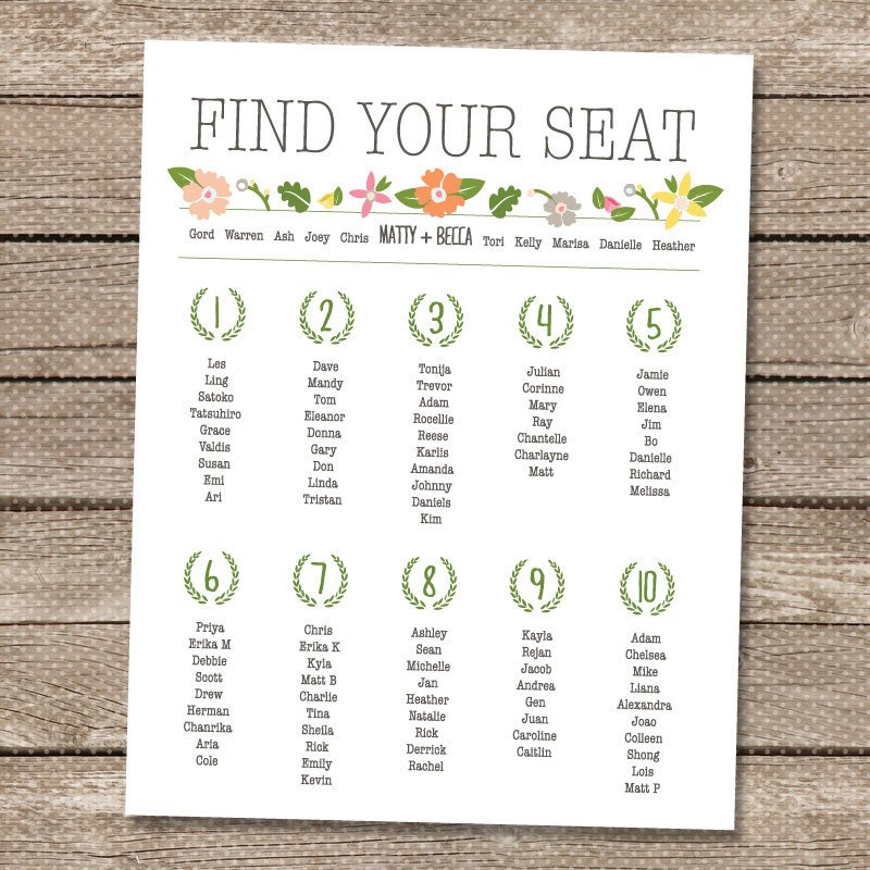 Wedding Seating Chart Printable PDF Garden by