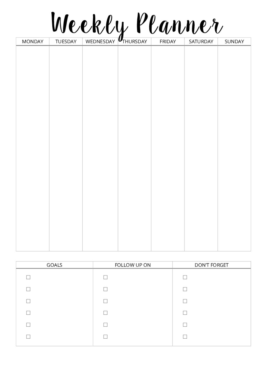 2019 Weekly Planner Template Fillable Printable PDF