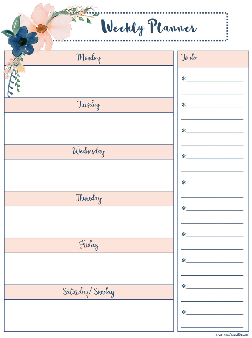 Free Printable Weekly Planner – Our Class Nation