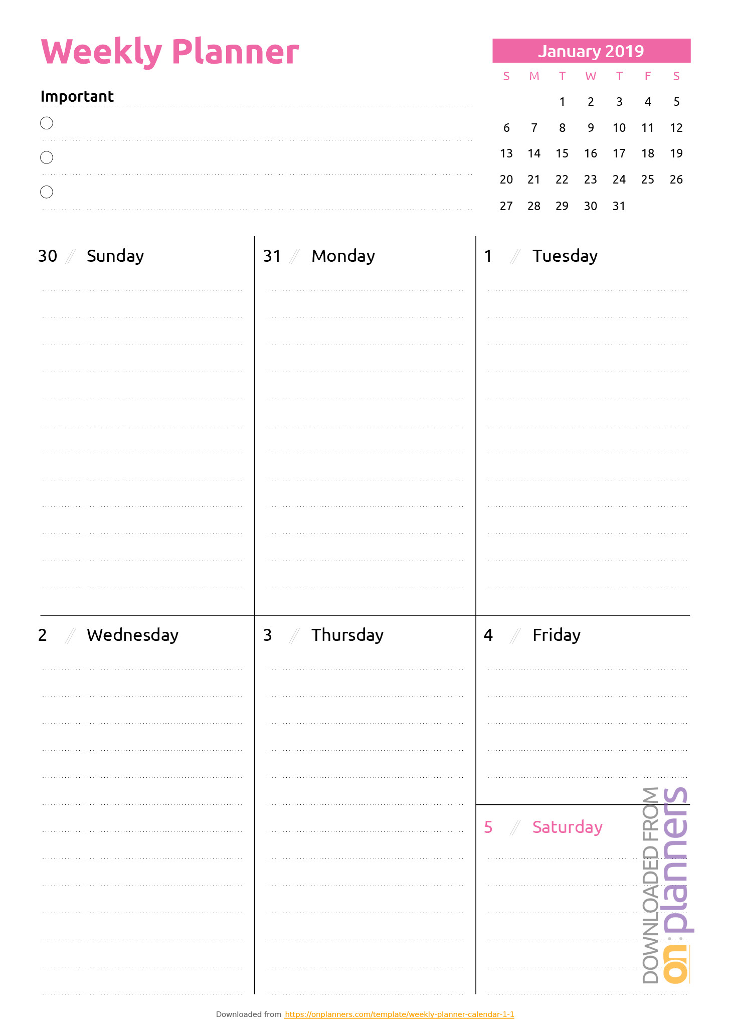 Free Printable Weekly Planner Templates Download PDF