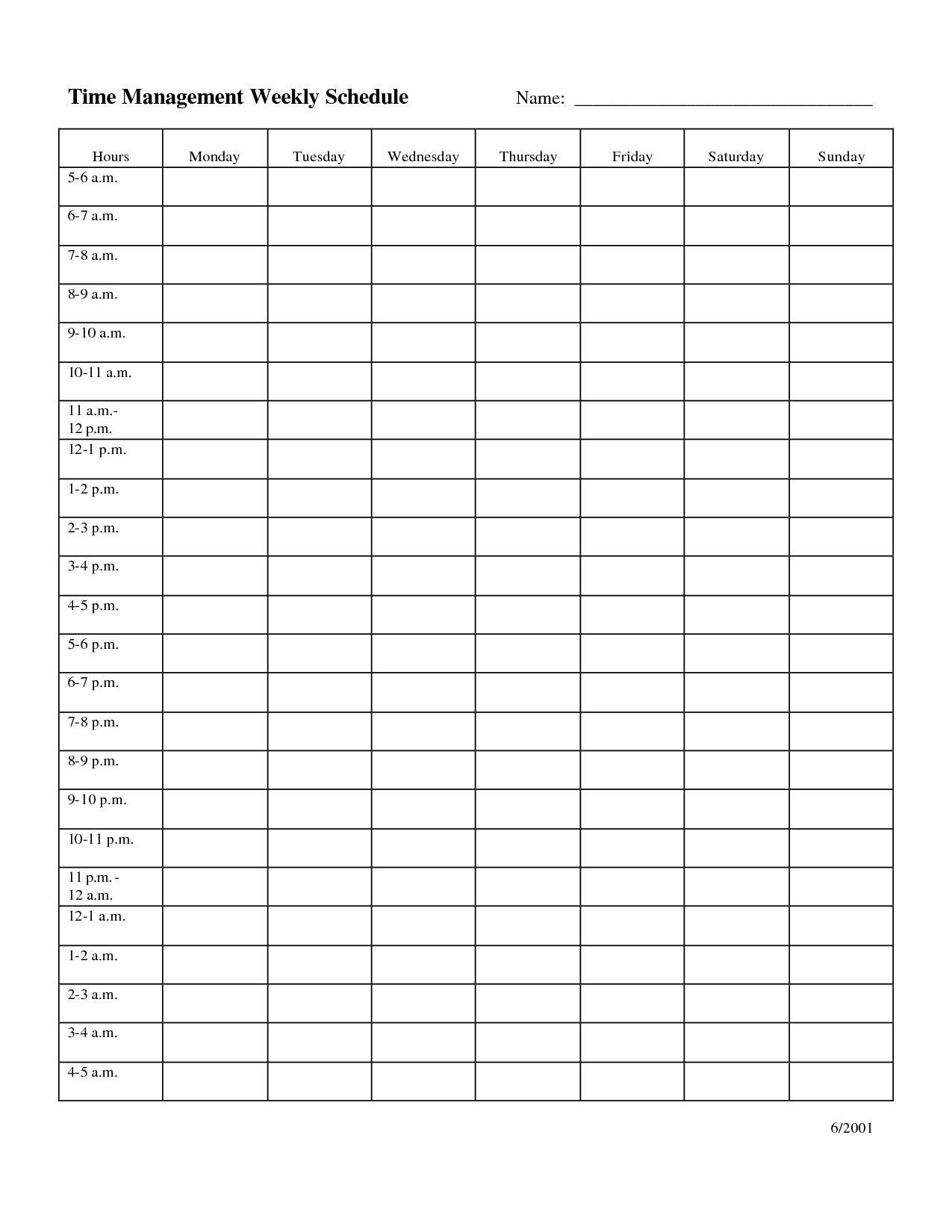 Time Management Weekly Schedule Template …