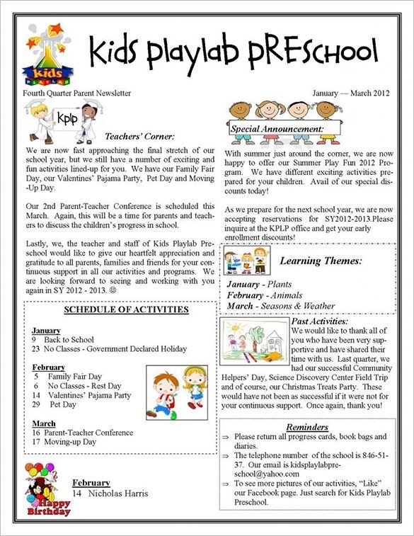 13 Printable Preschool Newsletter Templates Free Word
