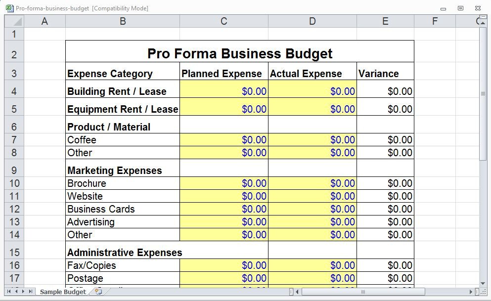 4 Pro Forma Bud Templates Excel xlts