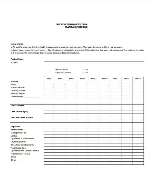 Pro Forma Template 9 Free Word Excel PDF Documents