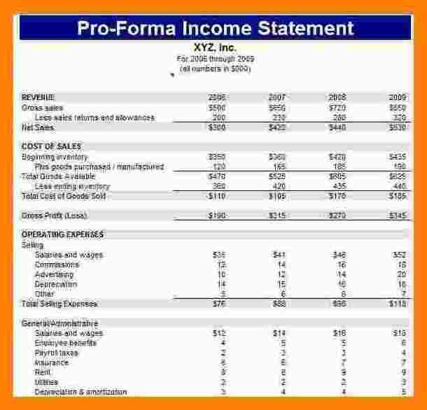 12 pro forma financial statement template