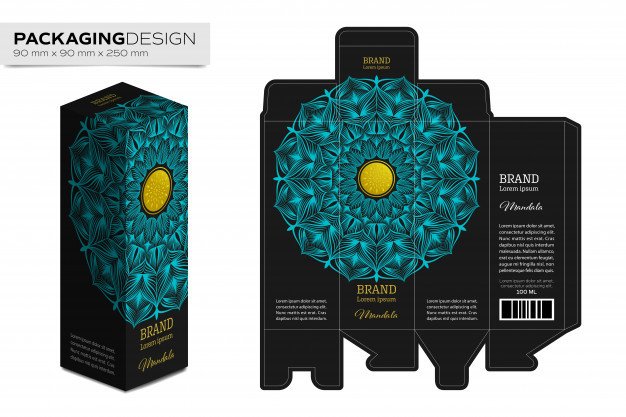 Packaging box design template layout with mandala Vector