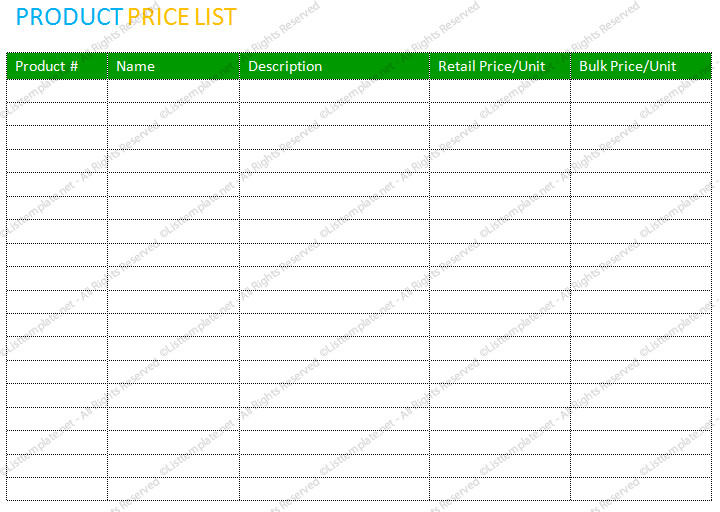Free Printable Price List Templates