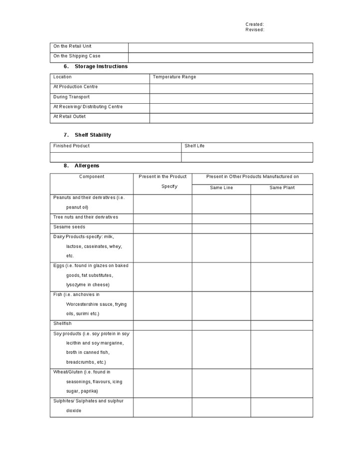 29 of Food Product Specification Template