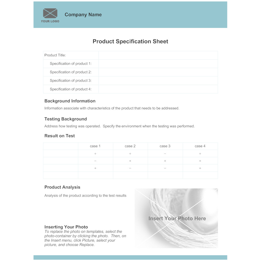 Product Specification Sheet Template