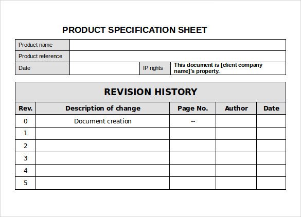 Specification Sheet Sample – 11 Documents in PDF