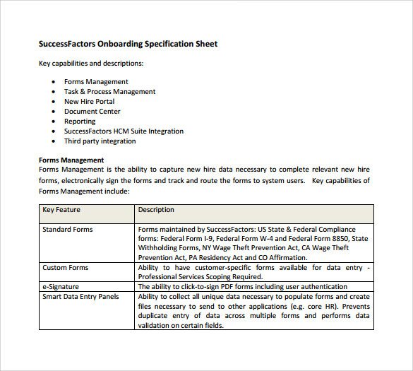 Specification Sheet Sample – 11 Documents in PDF