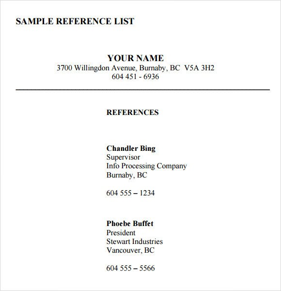 List References Template