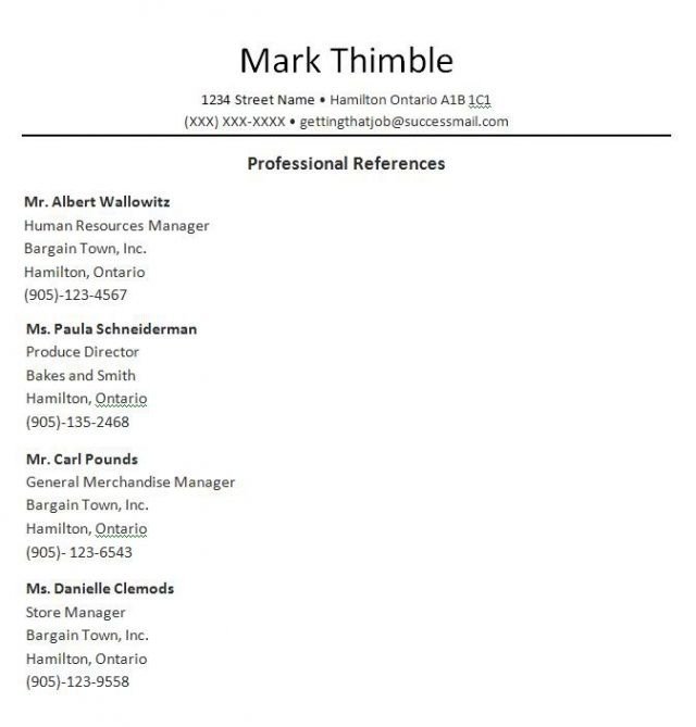 Professional Reference List Template Word