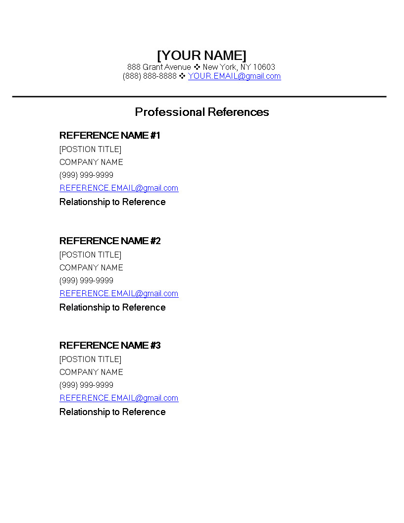 Professional Reference Page Template