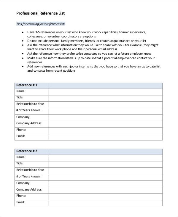 Sample Professional Reference 7 Documents in Word PDF