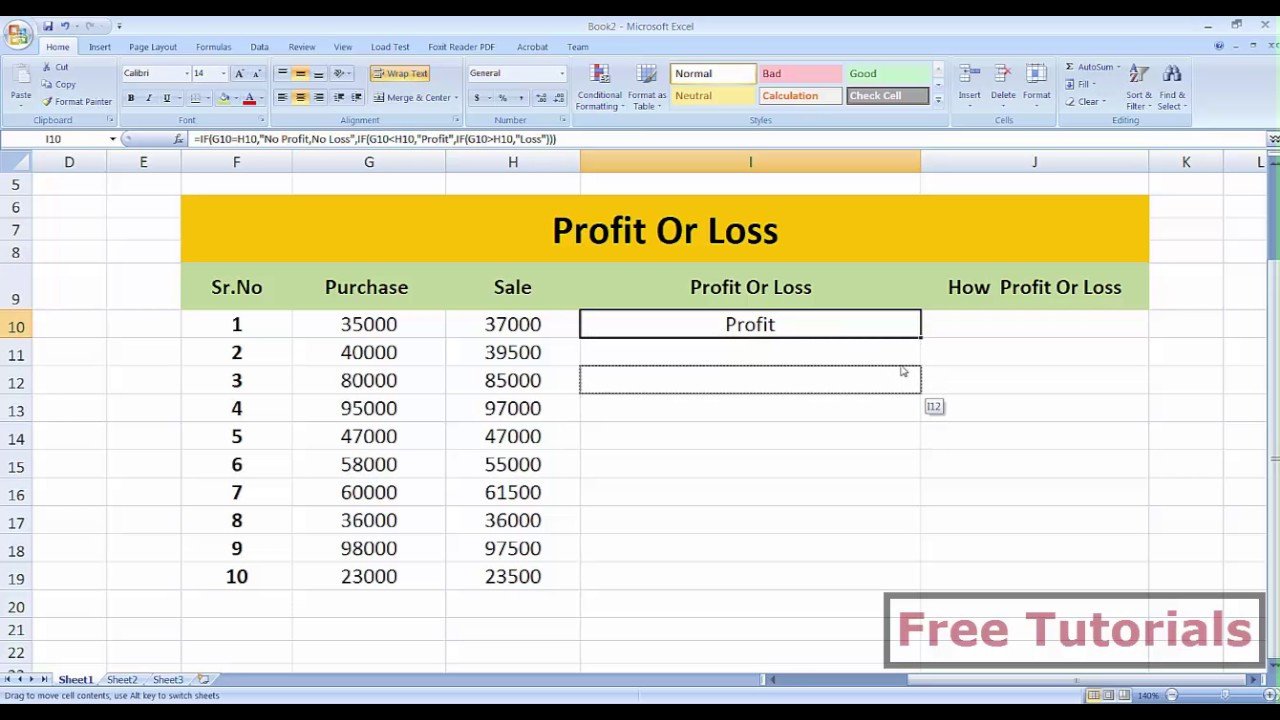 How Calculate Profit And Loss in MS Excel By Free