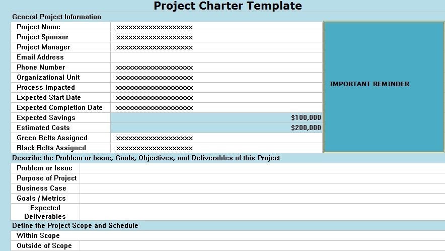 Project Charter Template Excel ProjectTactics