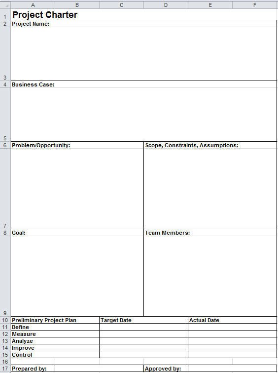 Project Charter Template in Excel