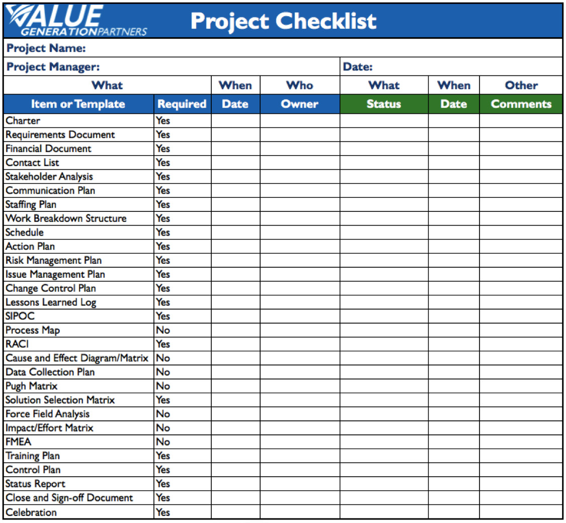 Generating Value by Using a Project Checklist – Value
