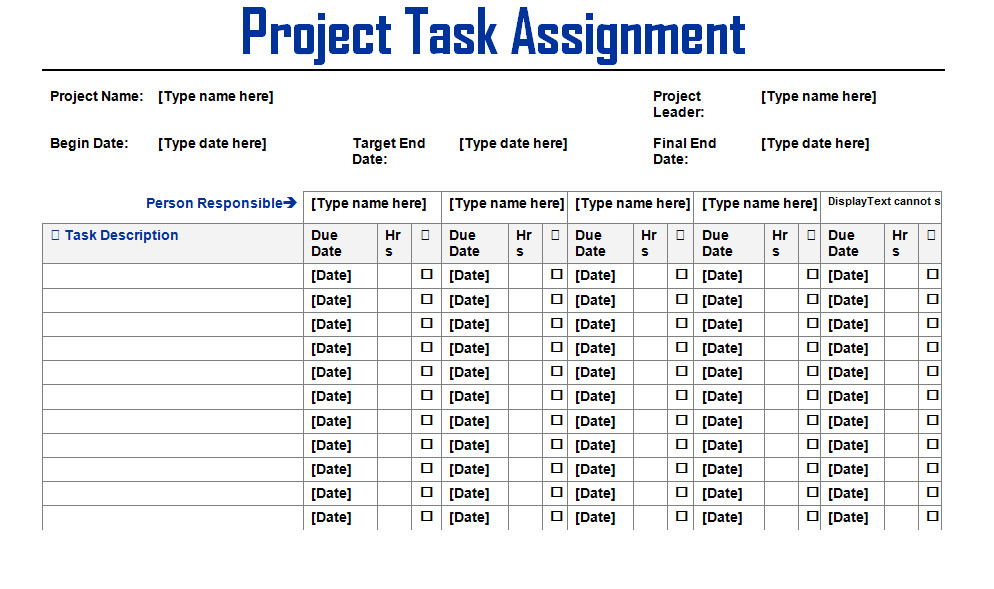 Project Task Assignment Word Template Microsoft Project