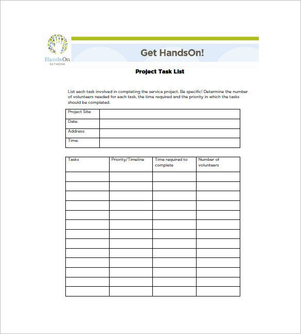 Project Task List Template 10 Free Word Excel PDF