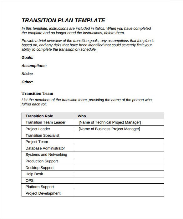 9 Sample Transition Plans PDF Word Pages