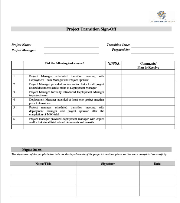 Project Transition Checklist The Persimmon GroupThe
