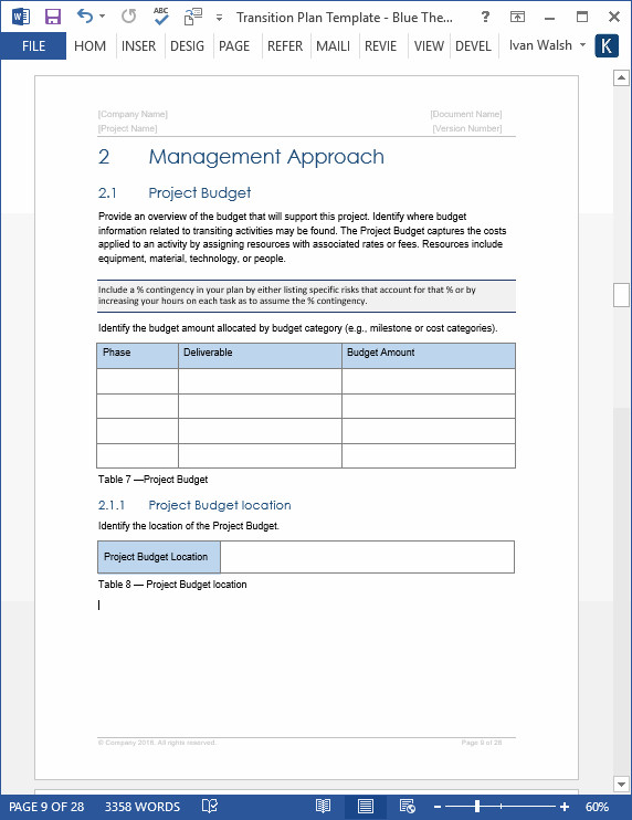Transition Plan – MS Word Template – Instant Download