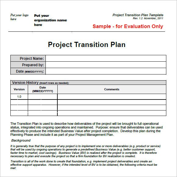 Transition Plan Template – 8 Free Samples Examples Format