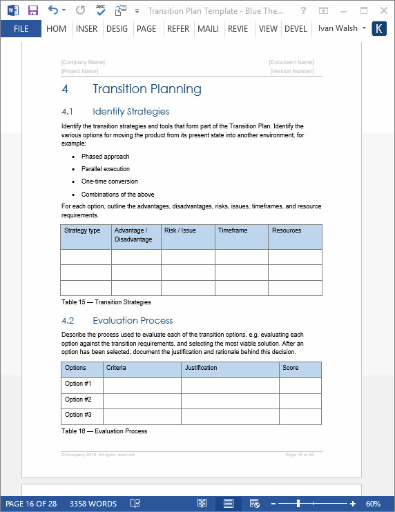 Transition Plan Template MS Word Excels – Templates