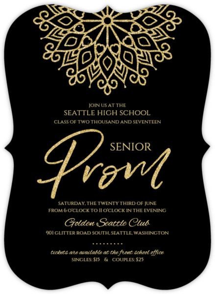 Elegant Faux Gold Glitter Senior Prom Invitation